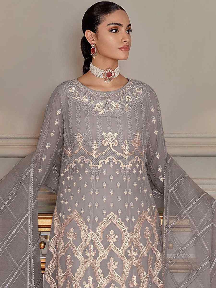 Grey Heavy Butterfly Net Embroidered Festival Party Palazzo Pant Salwar Kameez