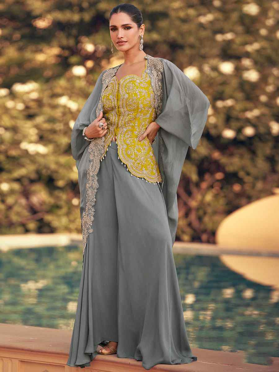 Grey Heavy Chinon Embroidered Festival Casual Kurti Bottom Women Wear