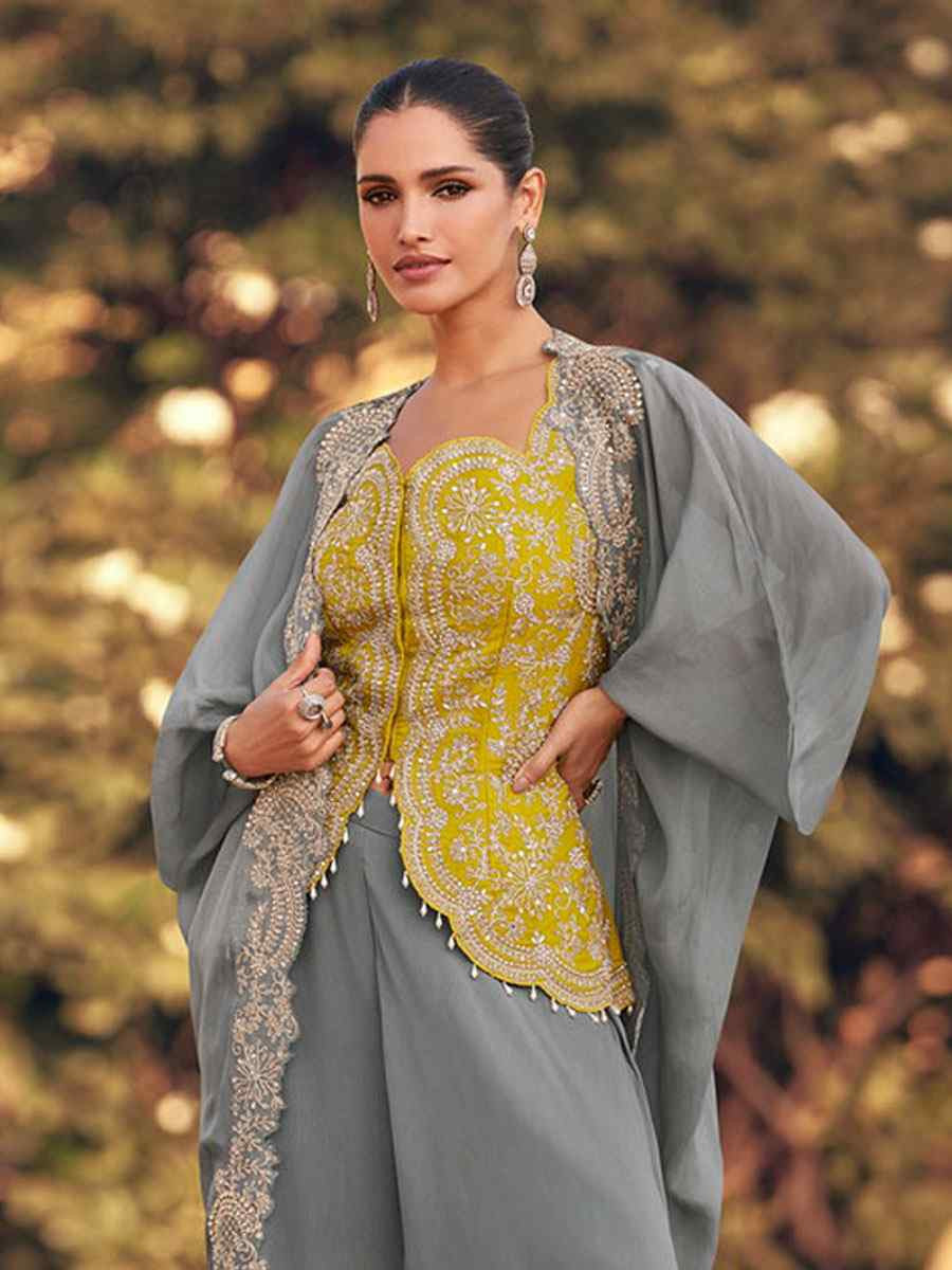 Grey Heavy Chinon Embroidered Festival Casual Kurti Bottom Women Wear