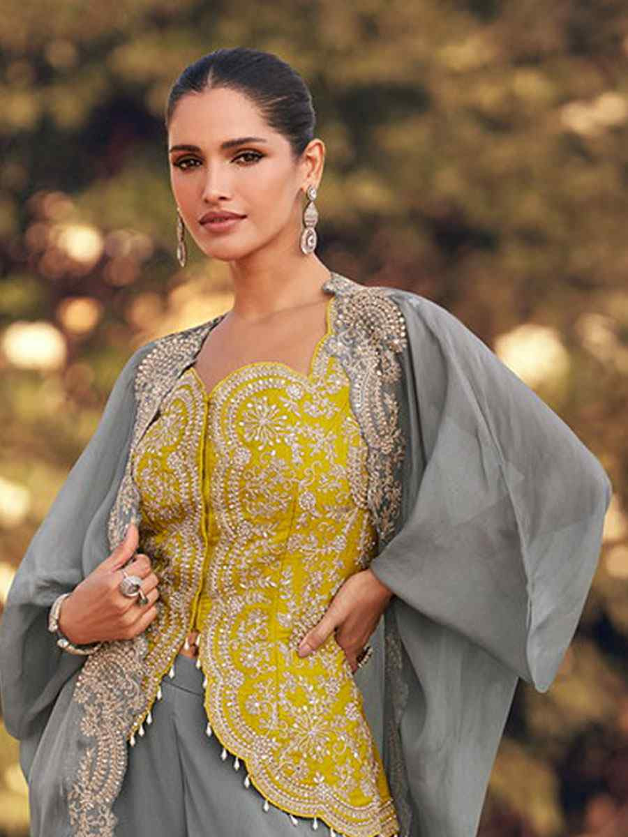 Grey Heavy Chinon Embroidered Festival Casual Kurti Bottom Women Wear