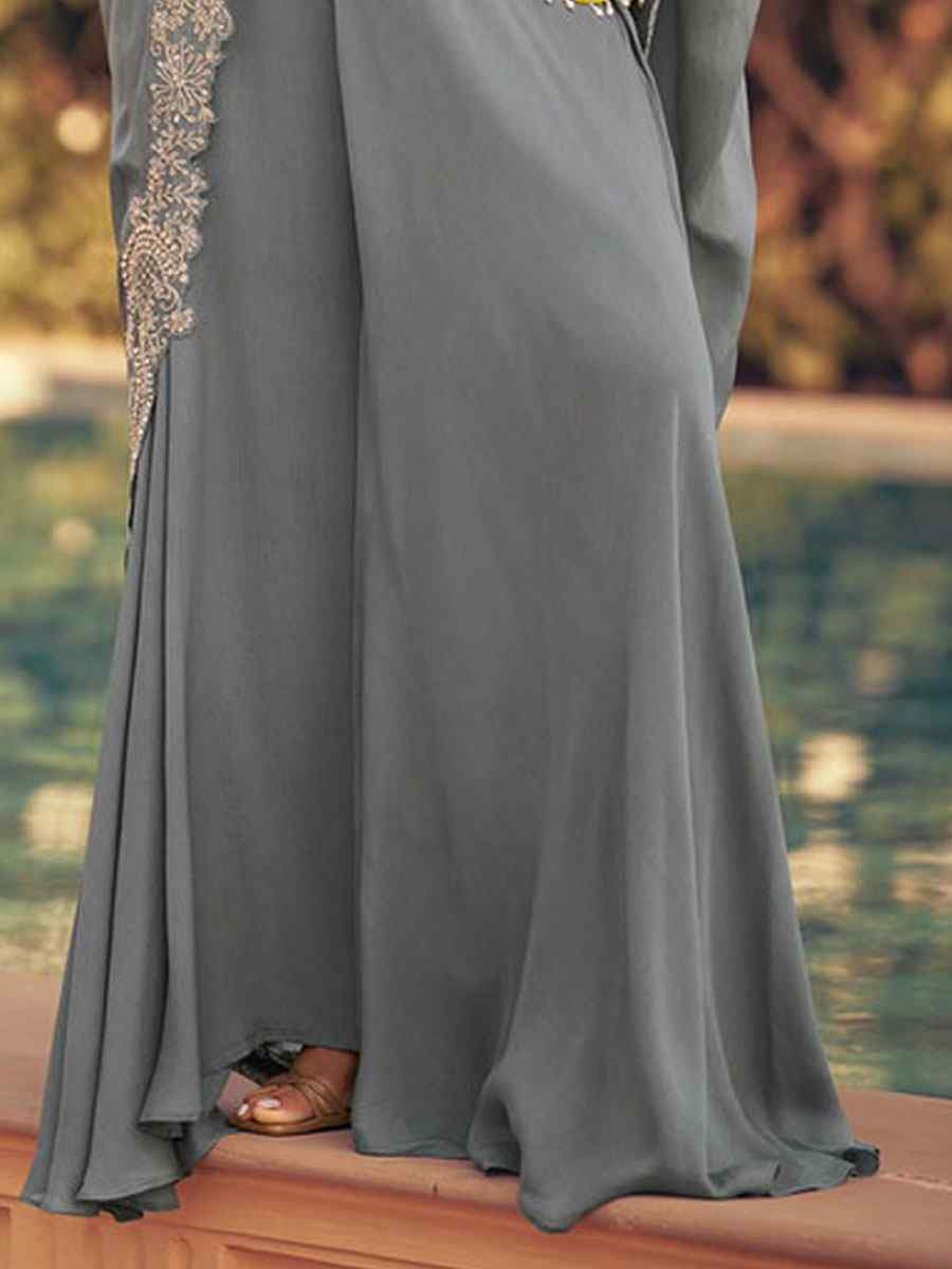 Grey Heavy Chinon Embroidered Festival Casual Kurti Bottom Women Wear