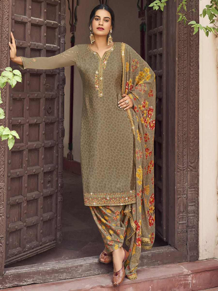 Grey Heavy Crepe Embroidered Casual Festival Patiala Salwar Kameez