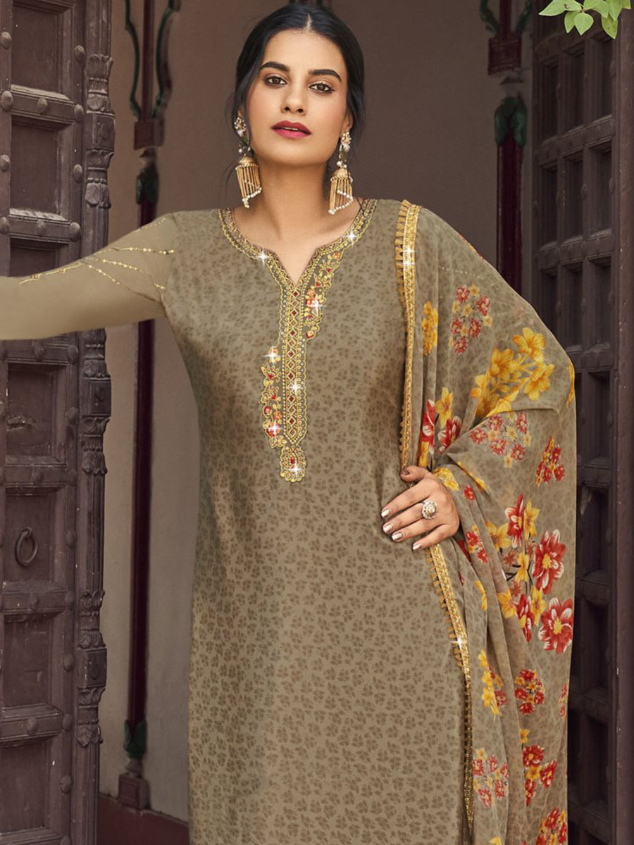 Grey Heavy Crepe Embroidered Casual Festival Patiala Salwar Kameez