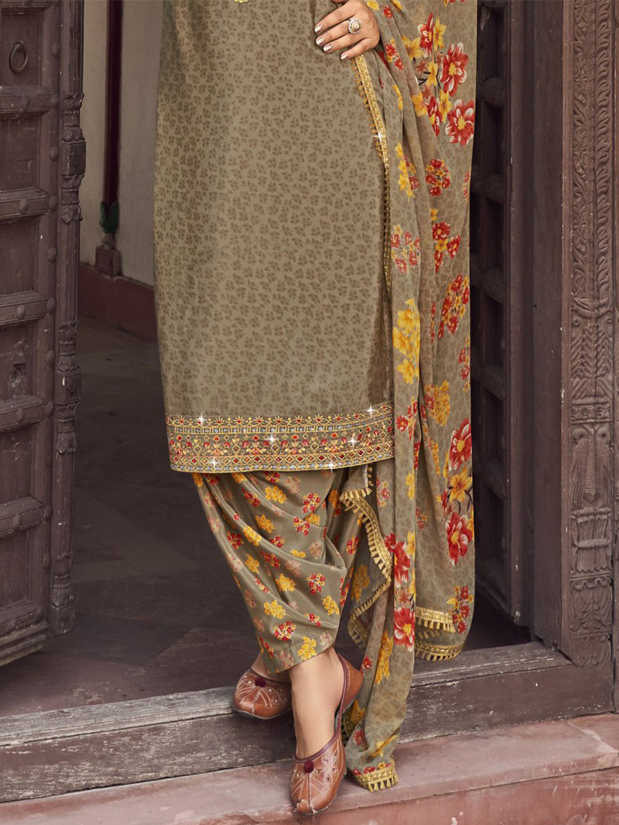 Grey Heavy Crepe Embroidered Casual Festival Patiala Salwar Kameez