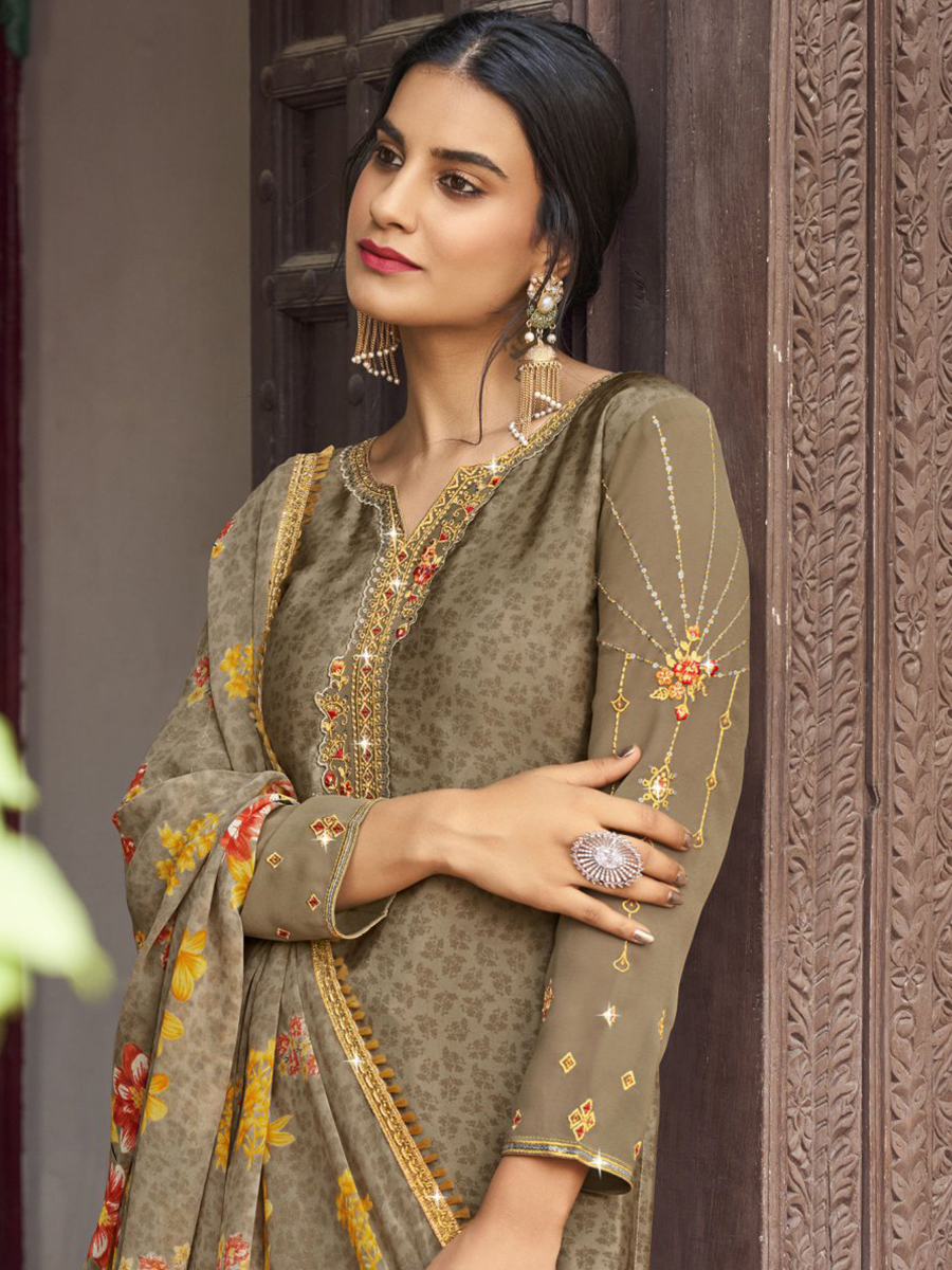 Grey Heavy Crepe Embroidered Casual Festival Patiala Salwar Kameez