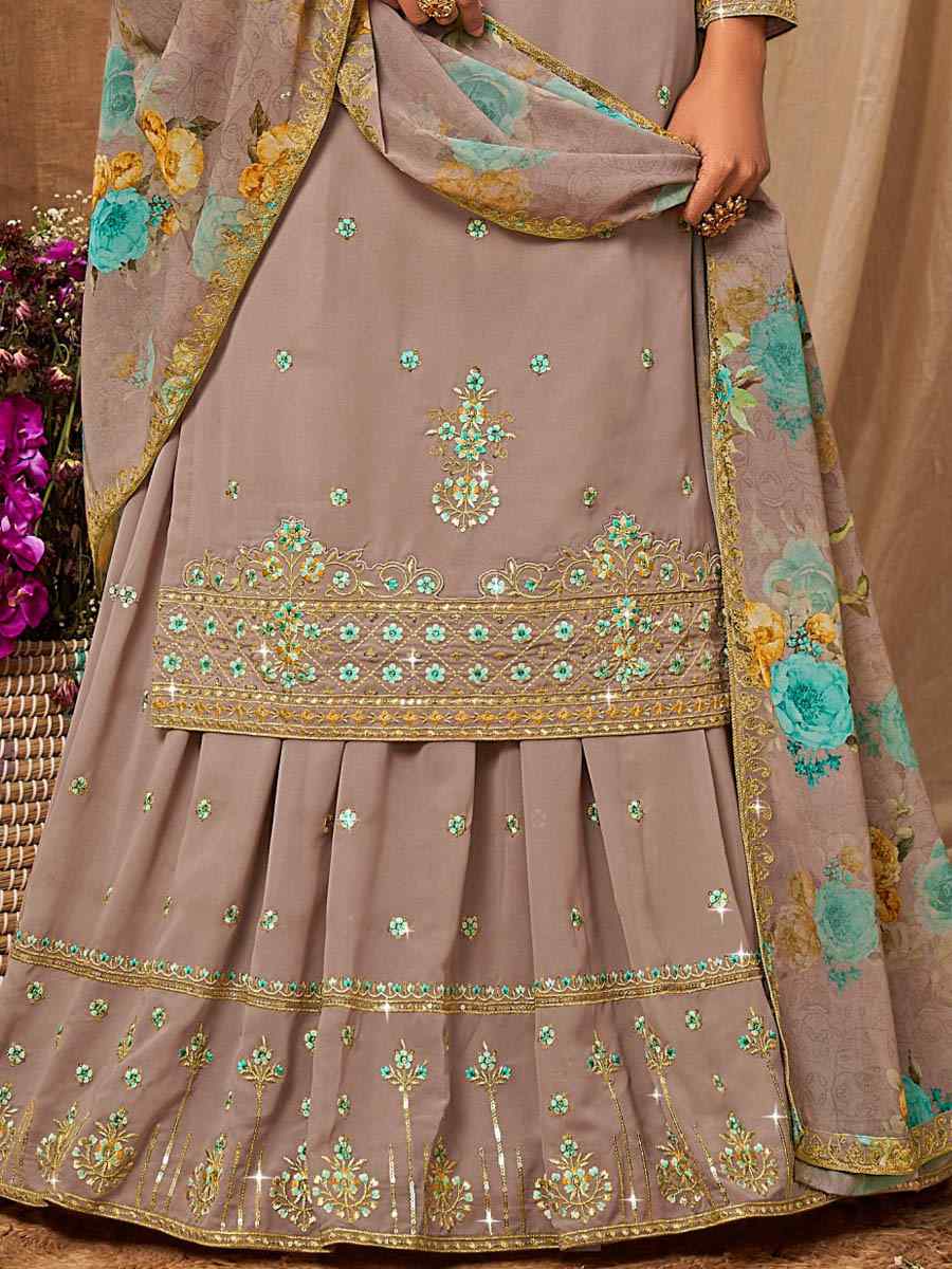 Grey Heavy Faux Georgette Embroidered Bridesmaid Wedding Kurti Lehenga Choli