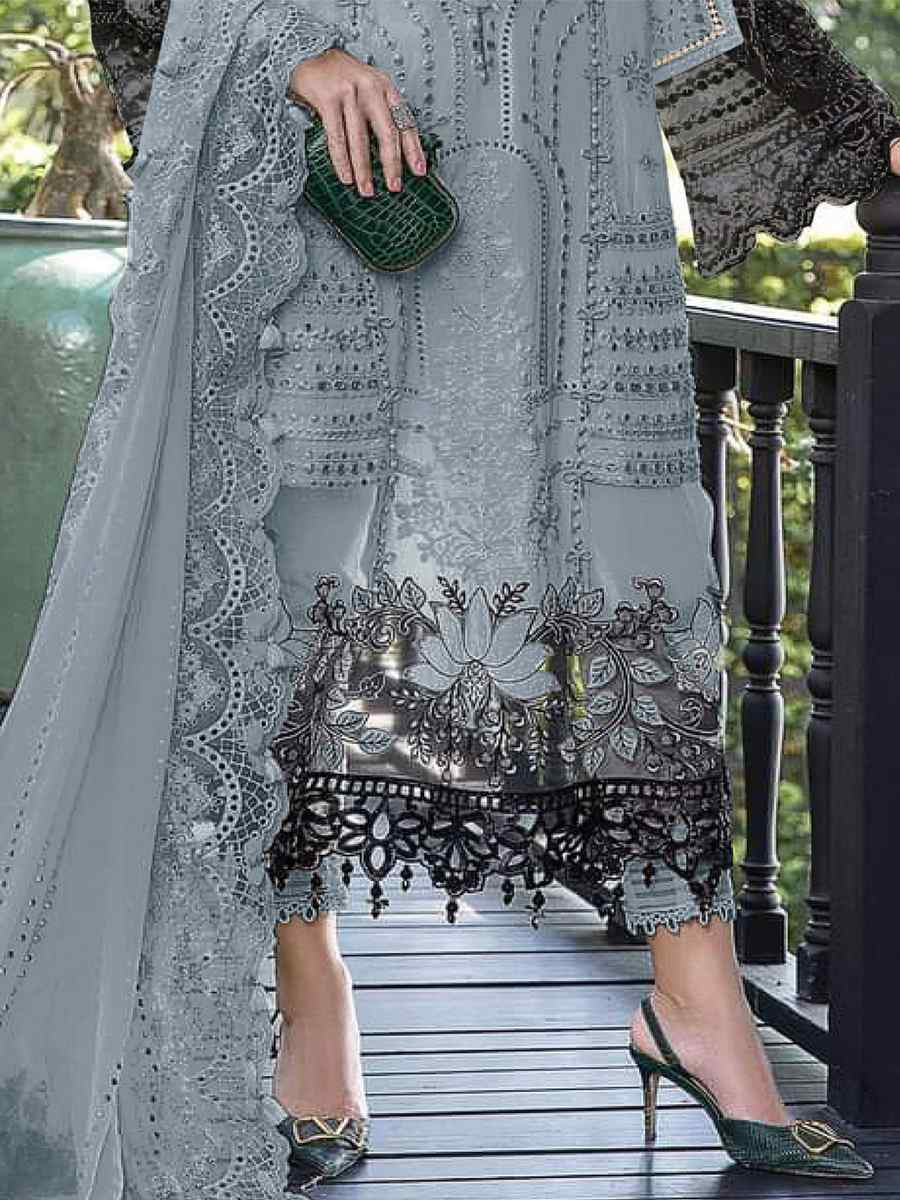 Grey Heavy Faux Georgette Embroidered Festival Mehendi Pant Salwar Kameez