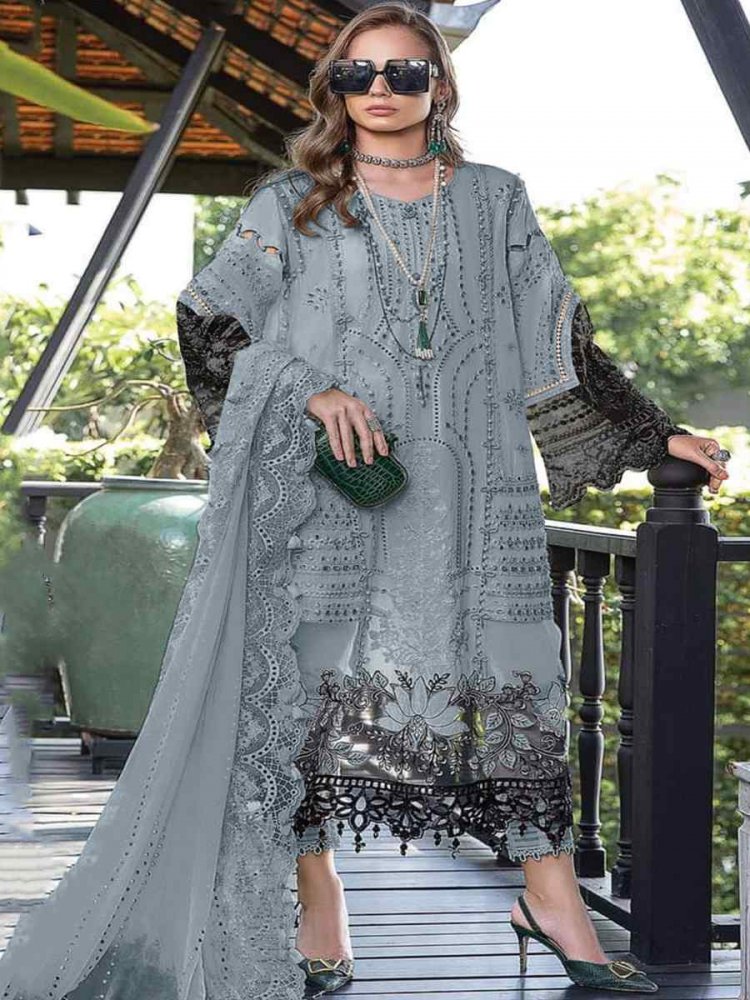 Grey Heavy Faux Georgette Embroidered Festival Mehendi Pant Salwar Kameez