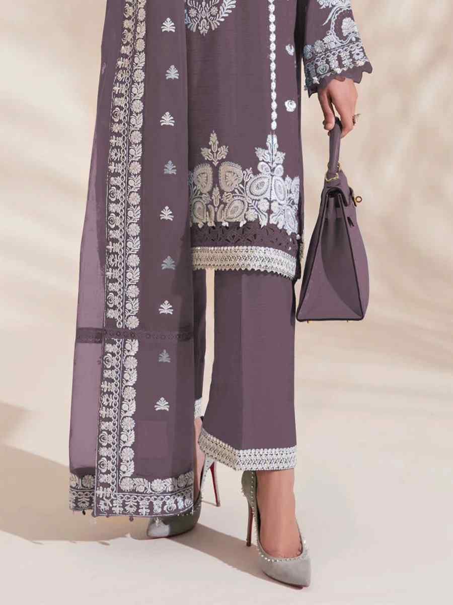 Grey Heavy Faux Georgette Embroidered Festival Wedding Pant Salwar Kameez