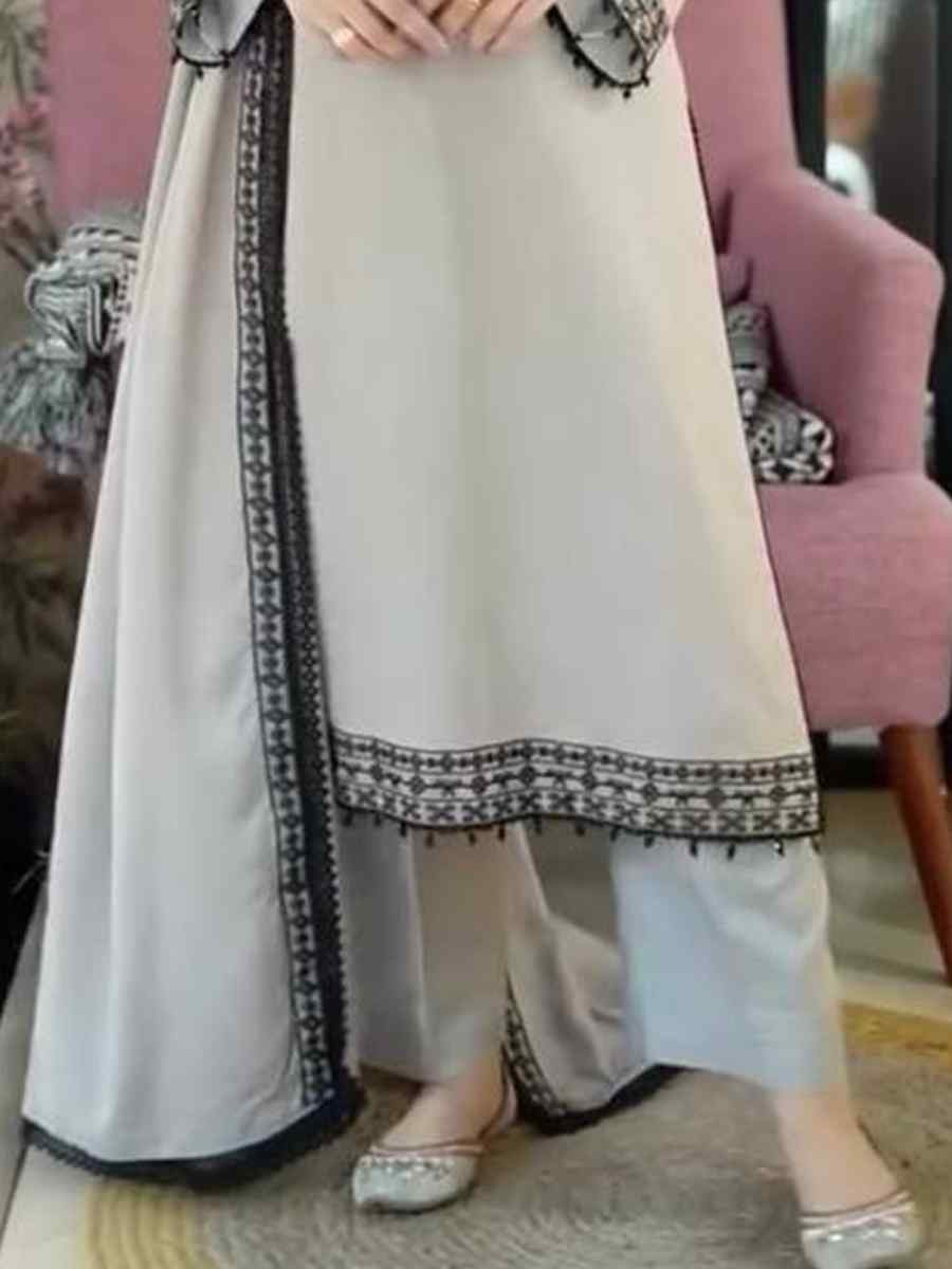 Grey Heavy Faux Georgette Embroidered Mehendi Wedding Ready Farsi Pant Salwar Kameez