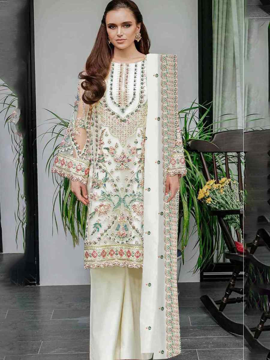 Grey Heavy Foux Georgette Embroidered Festival Wedding Pant Salwar Kameez
