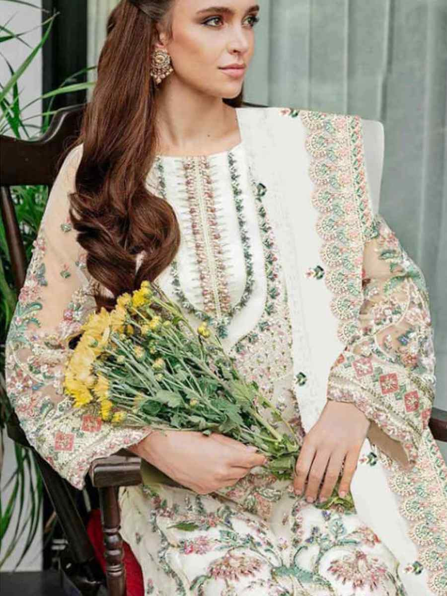 Grey Heavy Foux Georgette Embroidered Festival Wedding Pant Salwar Kameez