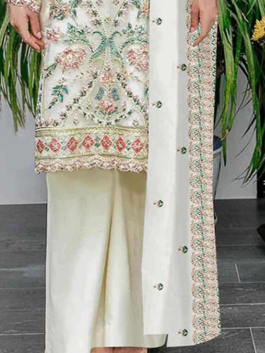 Grey Heavy Foux Georgette Embroidered Festival Wedding Pant Salwar Kameez