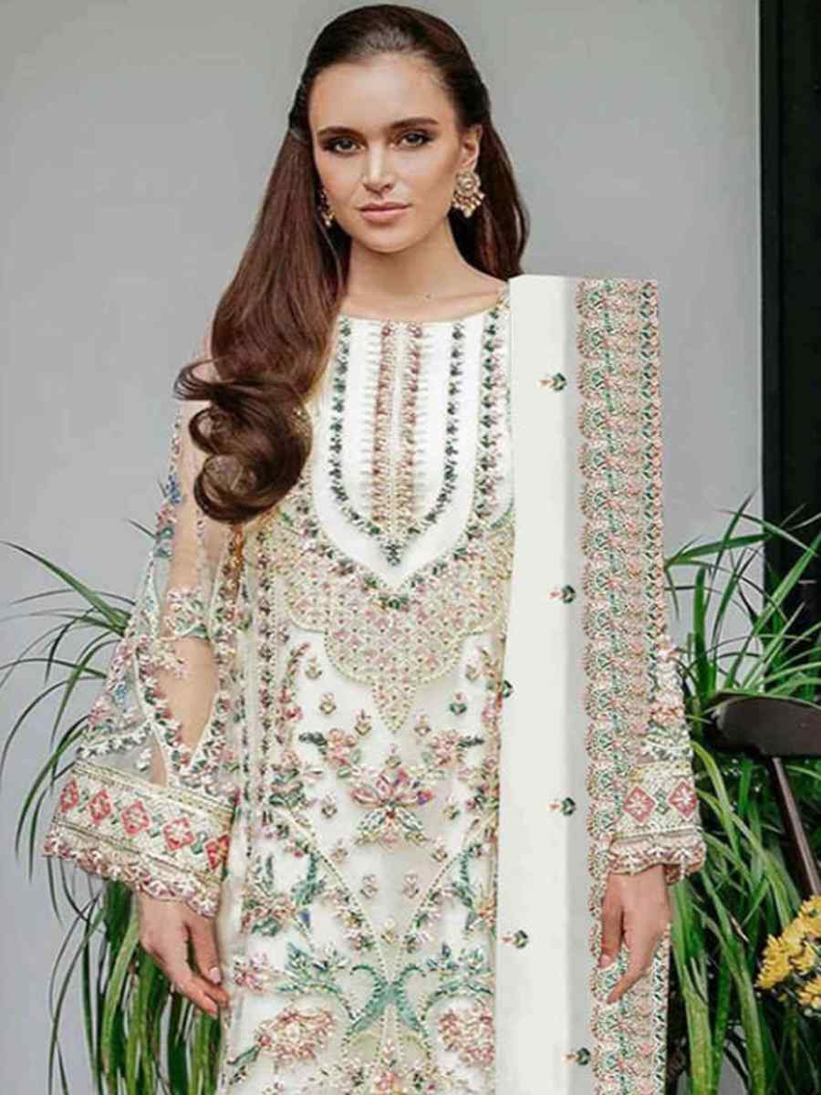 Grey Heavy Foux Georgette Embroidered Festival Wedding Pant Salwar Kameez