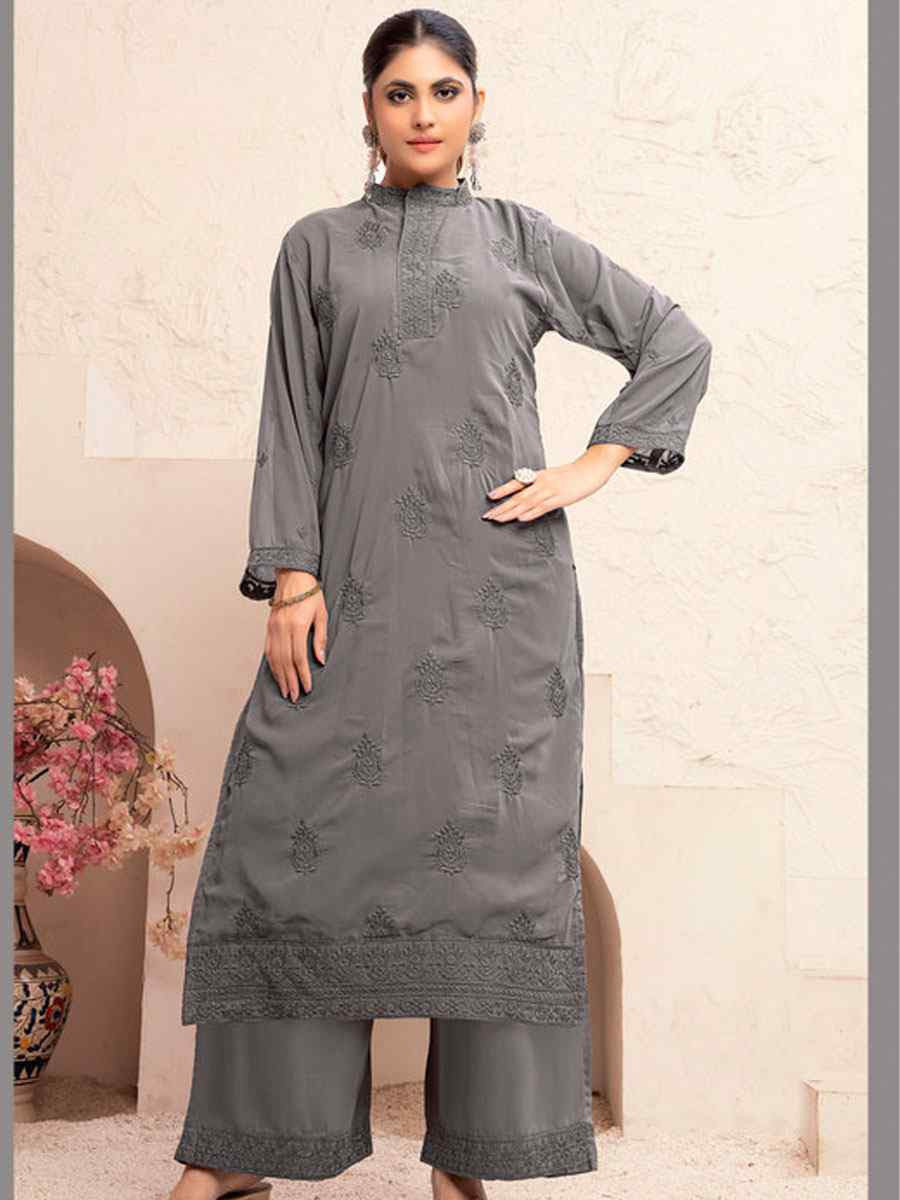 Grey Heavy Fox Georgette Embroidered Festival Casual Kurti Bottom Women Wear