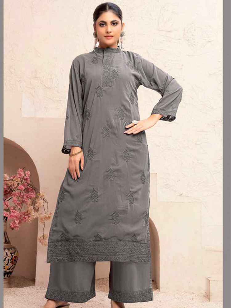 Image of Grey Heavy Fox Georgette Embroidered Festival Casual Kurti Bottom Women Wear