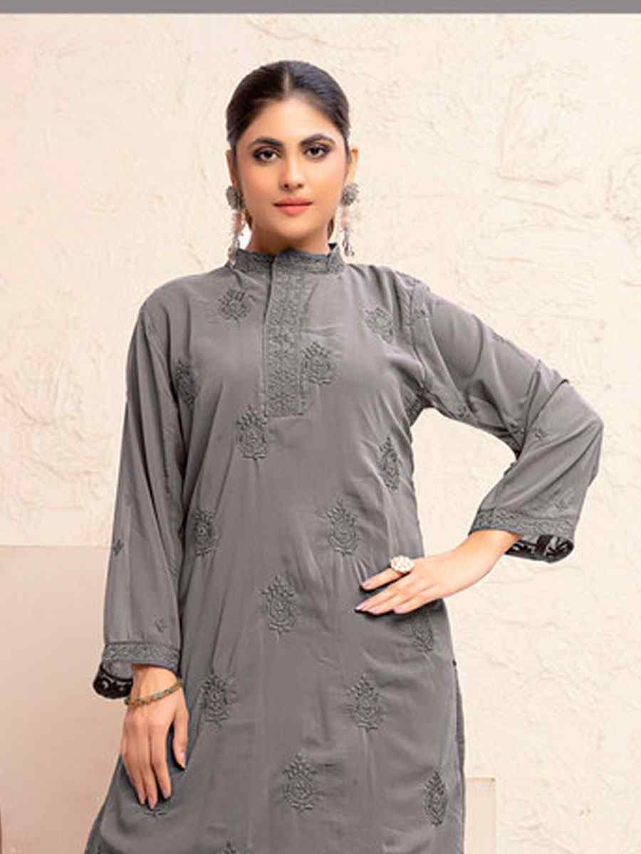 Grey Heavy Fox Georgette Embroidered Festival Casual Kurti Bottom Women Wear