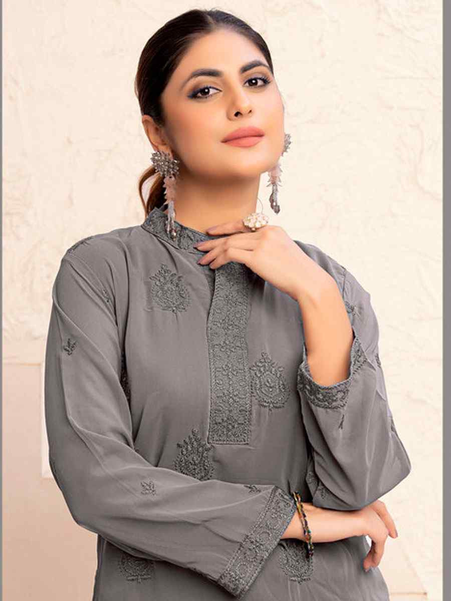 Grey Heavy Fox Georgette Embroidered Festival Casual Kurti Bottom Women Wear