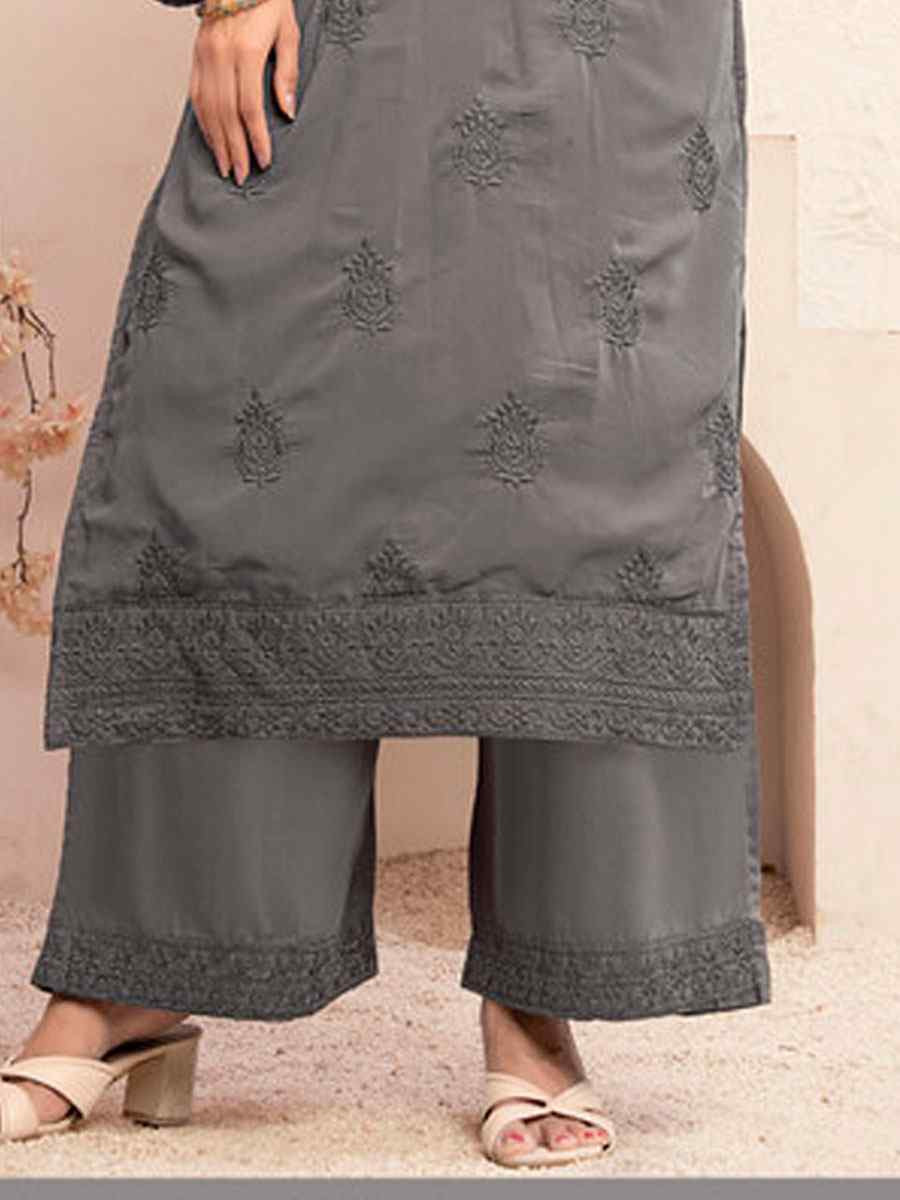 Grey Heavy Fox Georgette Embroidered Festival Casual Kurti Bottom Women Wear