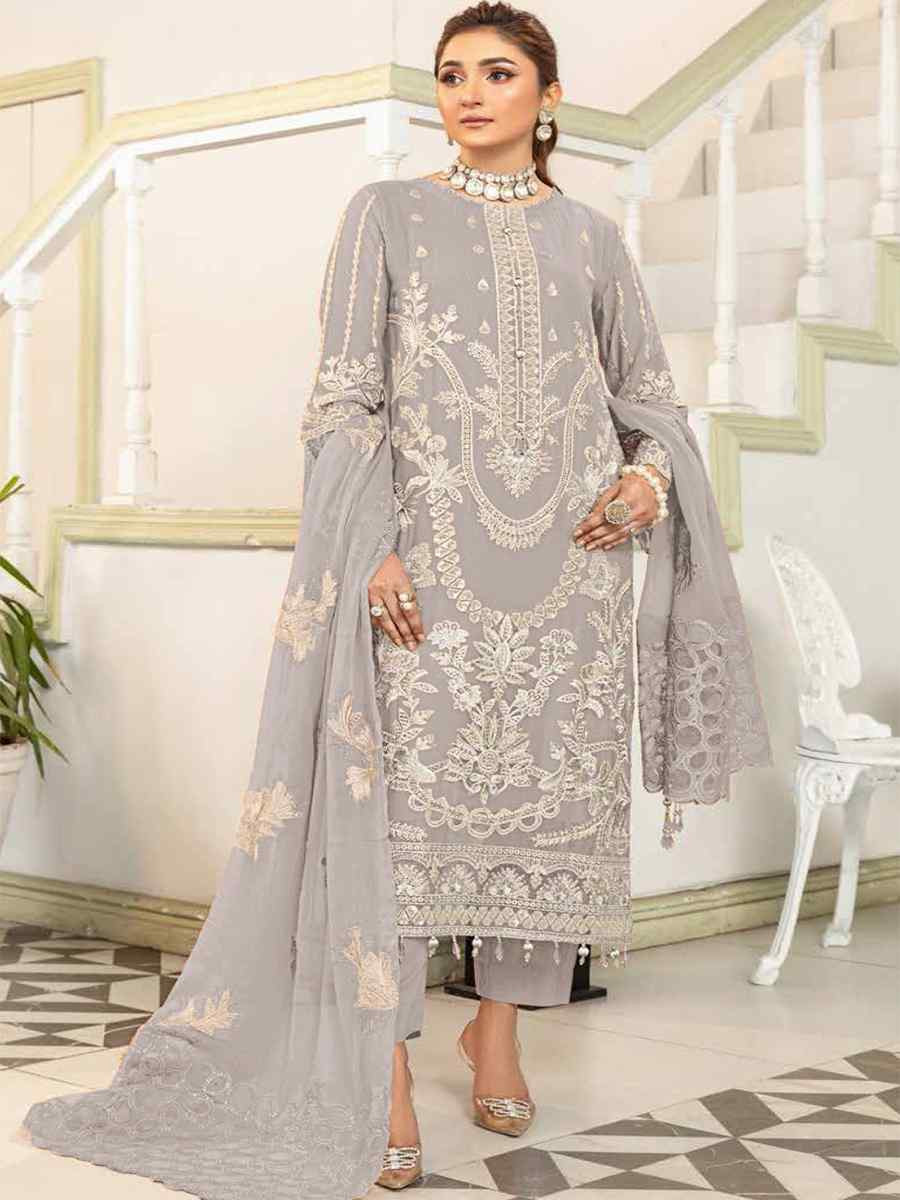 Grey Heavy Fox Georgette Embroidered Festival Casual Pant Salwar Kameez