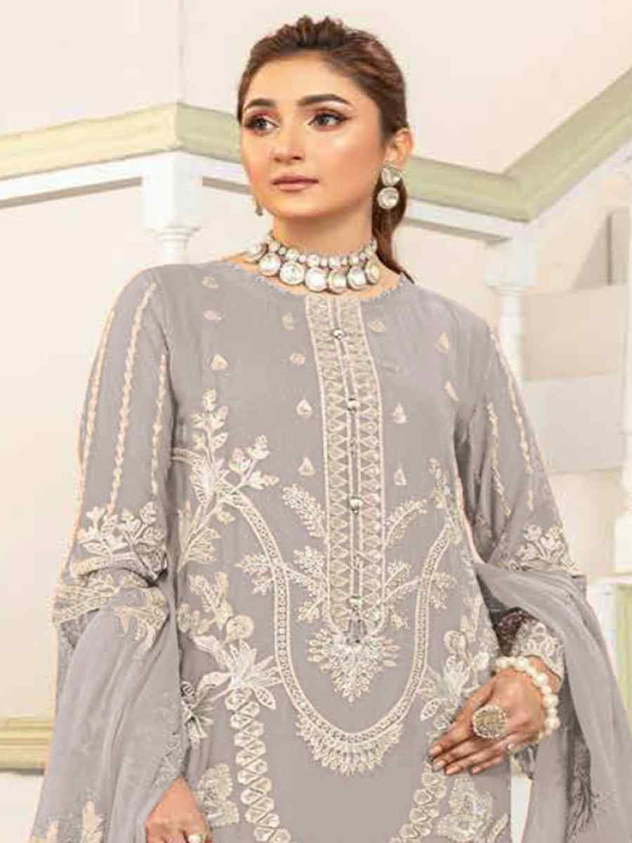 Grey Heavy Fox Georgette Embroidered Festival Casual Pant Salwar Kameez