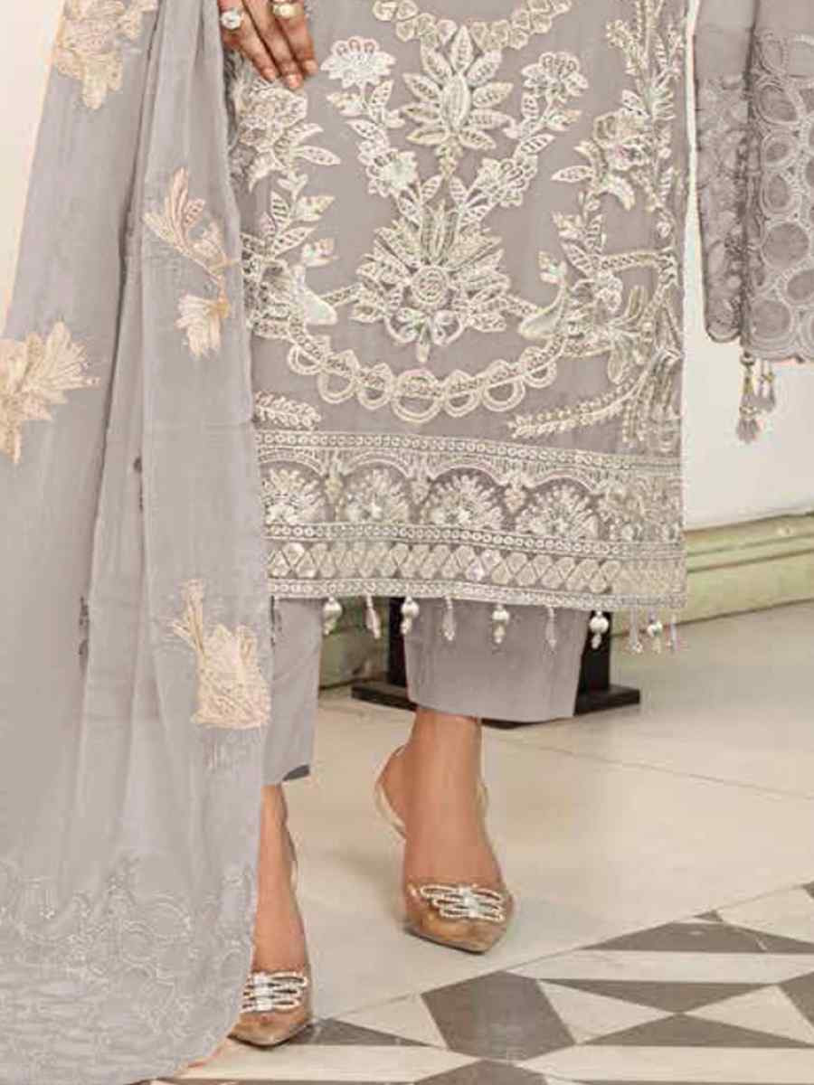 Grey Heavy Fox Georgette Embroidered Festival Casual Pant Salwar Kameez