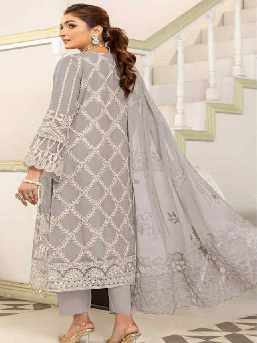 Grey Heavy Fox Georgette Embroidered Festival Casual Pant Salwar Kameez