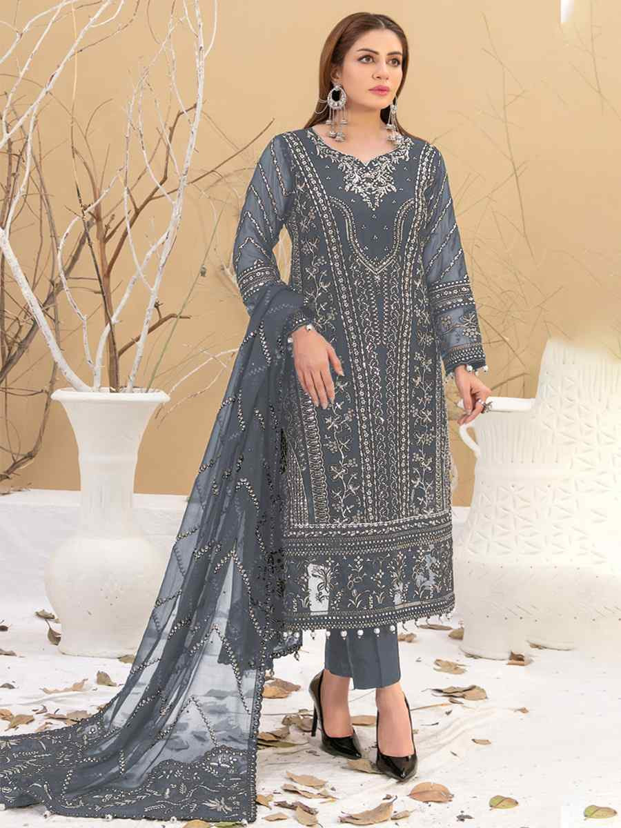 Grey Heavy Fox Georgette Embroidered Festival Casual Pant Salwar Kameez
