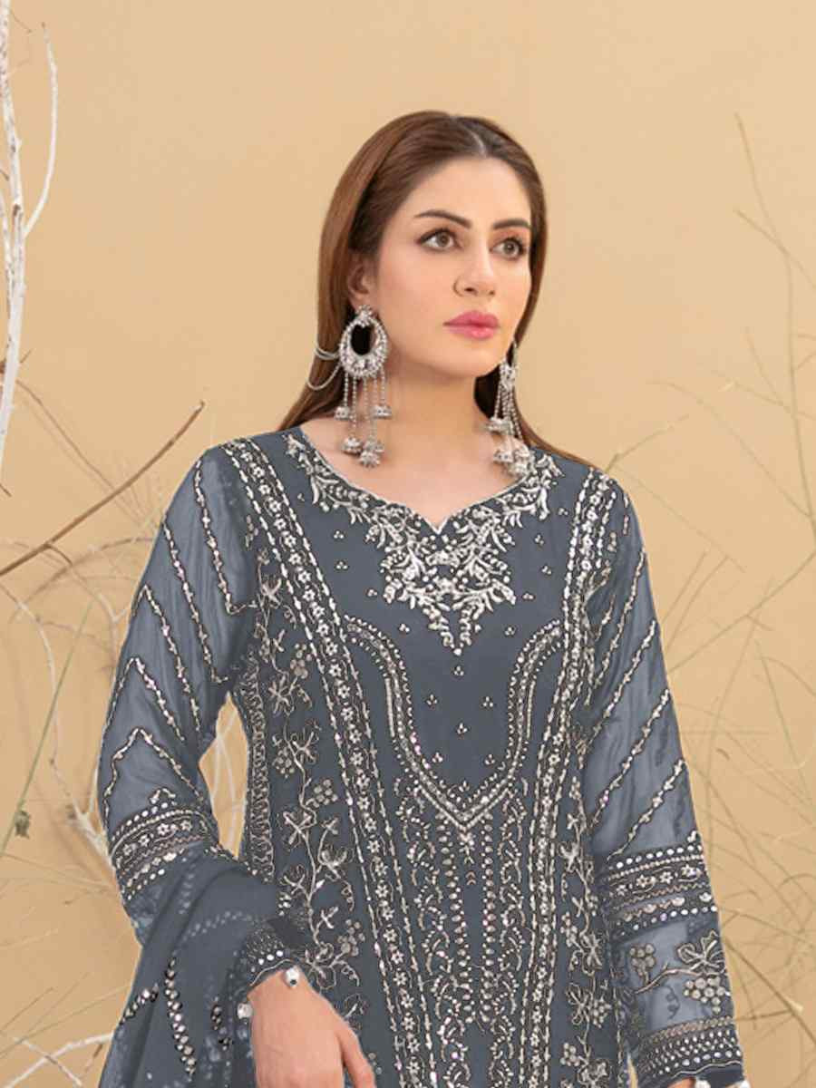 Grey Heavy Fox Georgette Embroidered Festival Casual Pant Salwar Kameez