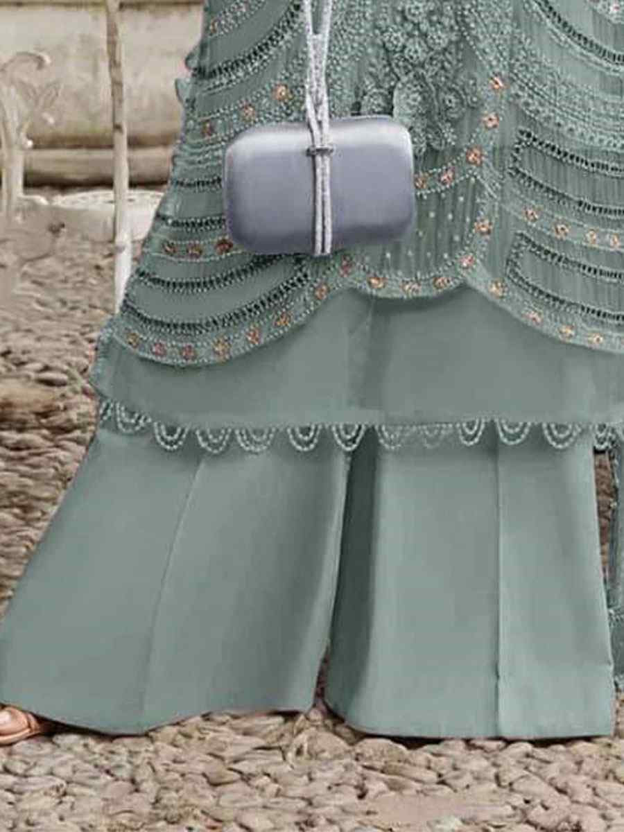 Grey Heavy Fox Georgette Embroidered Festival Wedding Pant Salwar Kameez