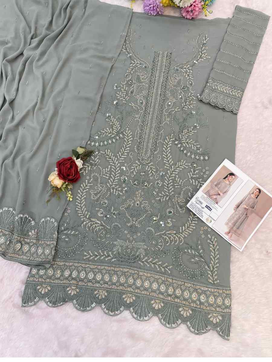 Grey Heavy Fox Georgette Embroidered Festival Wedding Pant Salwar Kameez