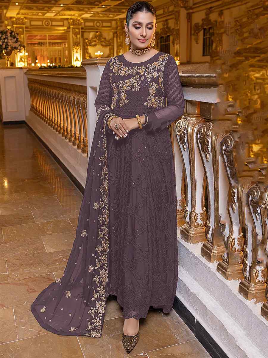 Grey Heavy Georgette Embroidered Festival Party Pant Salwar Kameez