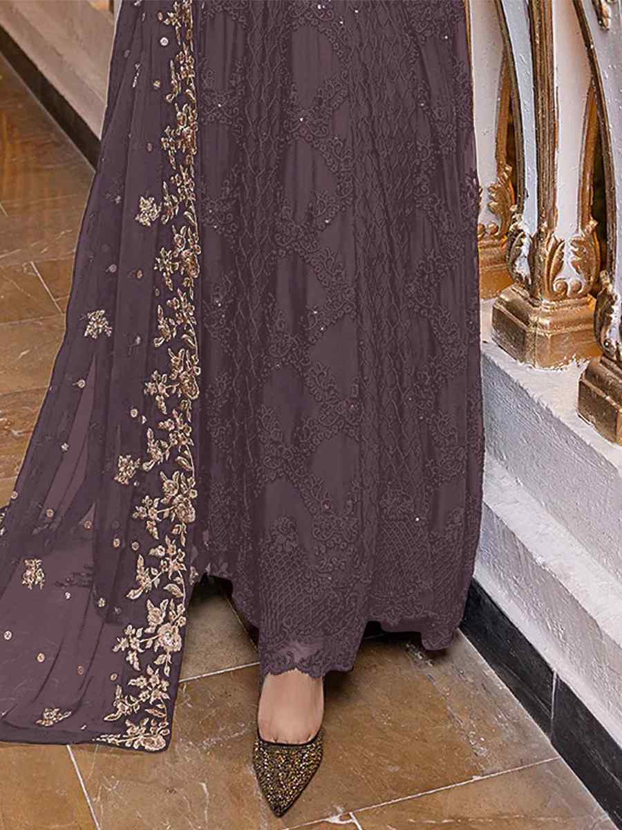 Grey Heavy Georgette Embroidered Festival Party Pant Salwar Kameez