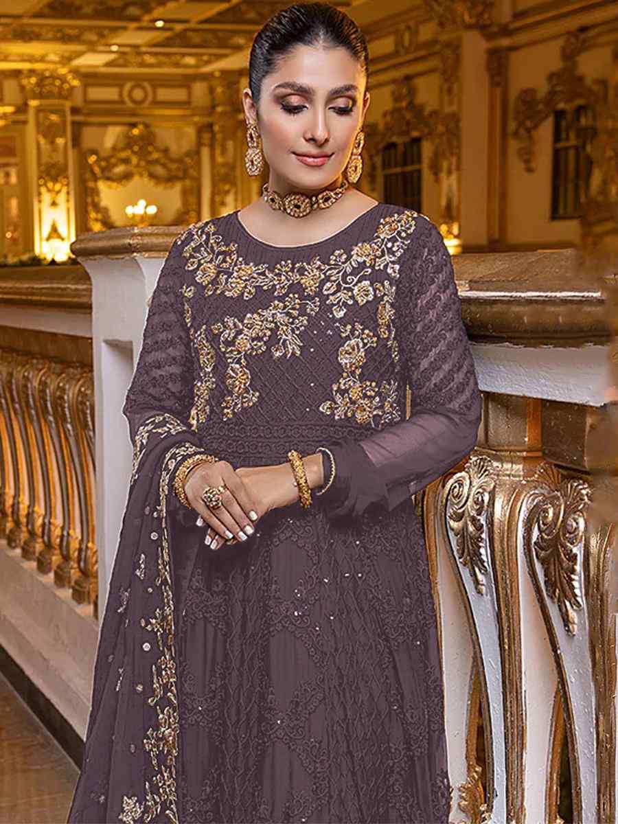 Grey Heavy Georgette Embroidered Festival Party Pant Salwar Kameez