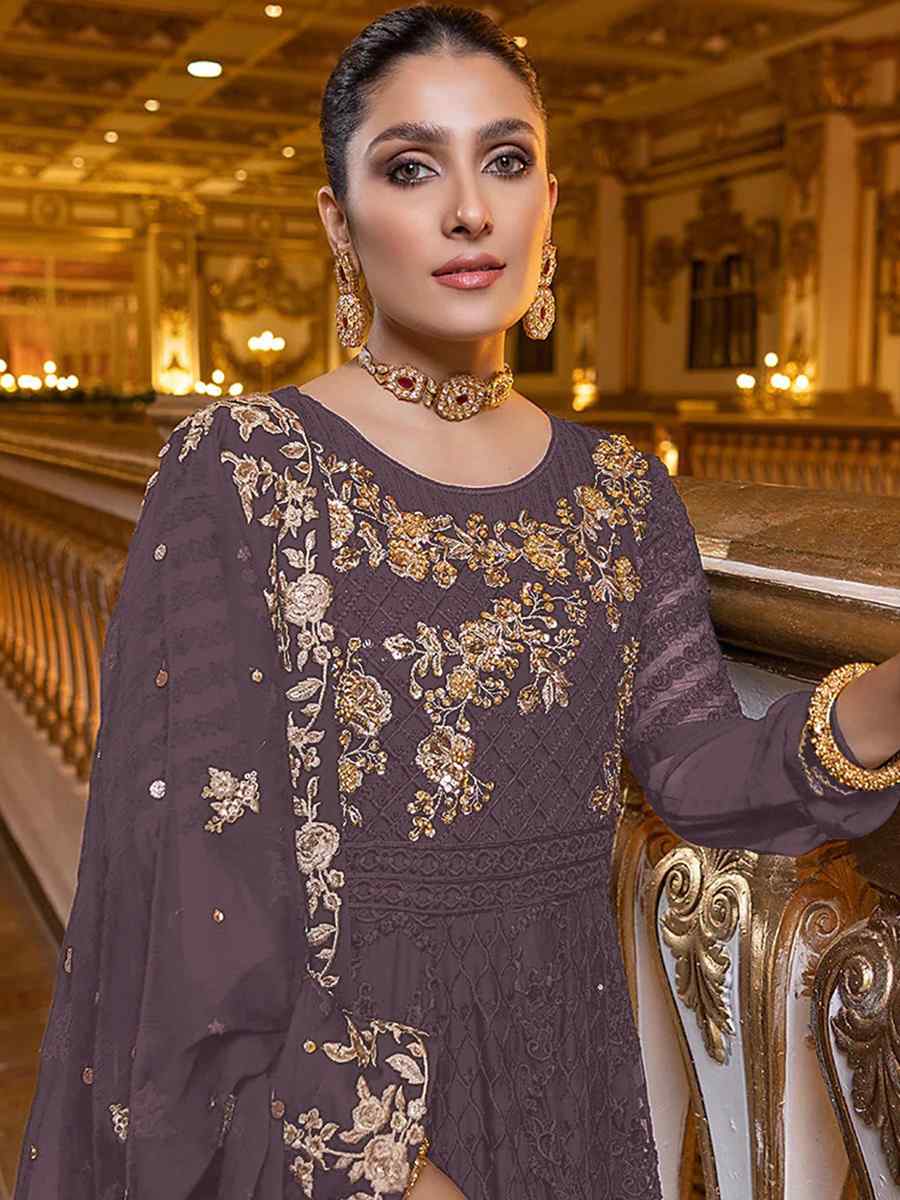 Grey Heavy Georgette Embroidered Festival Party Pant Salwar Kameez