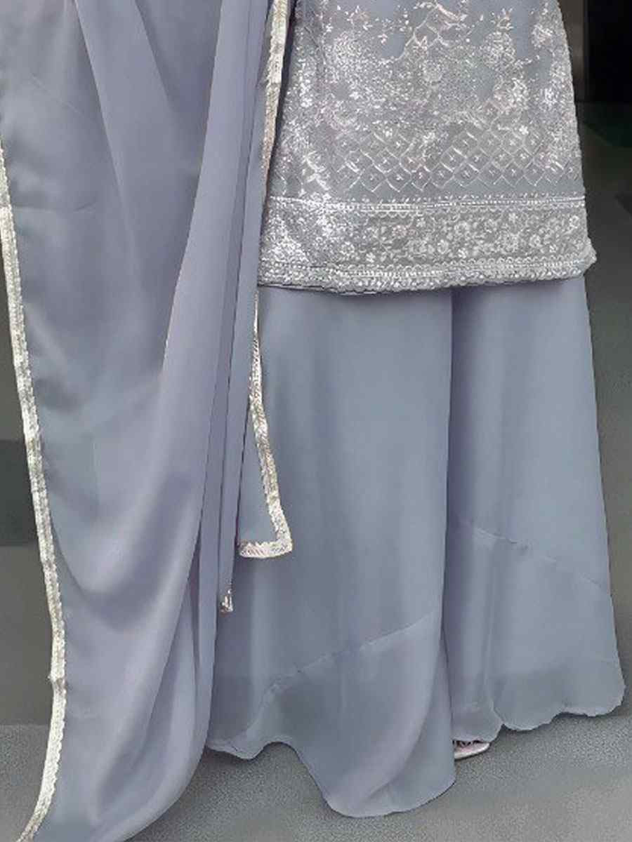 Grey Heavy Georgette Embroidery Party Wedding Festival Casual Ready Palazzo Pant Salwar Kameez