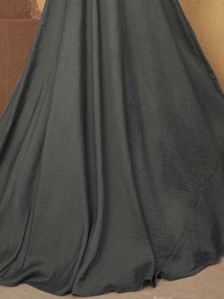 Grey Heavy Maslin Embroidered Festival Party Gown