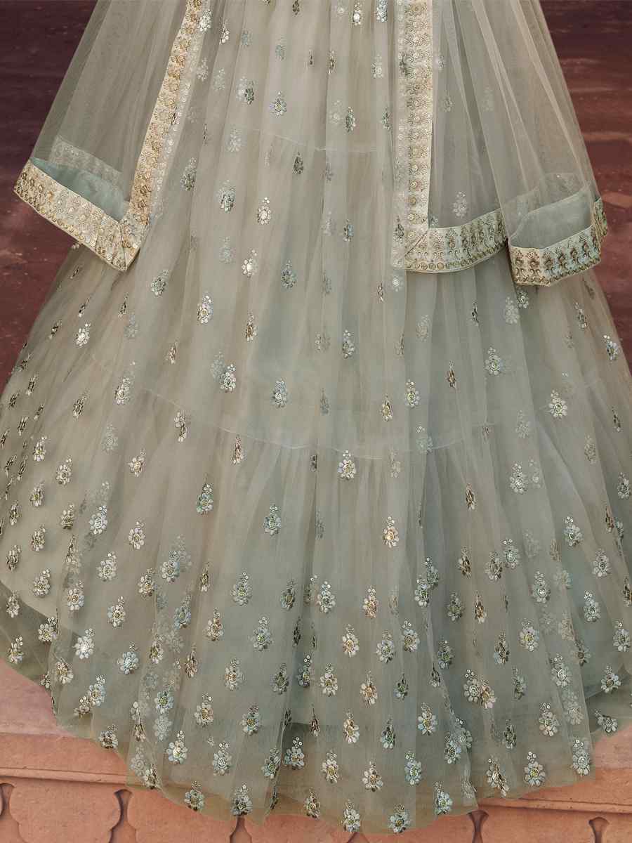 Grey Heavy Net Embroidered Wedding Festival Circular Lehenga Choli