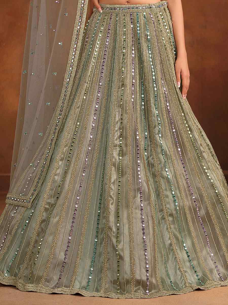 Grey Heavy Net With Banglory Silk Inner Embroidered Printed Wedding Reception Festival Heavy Border Lehenga Choli