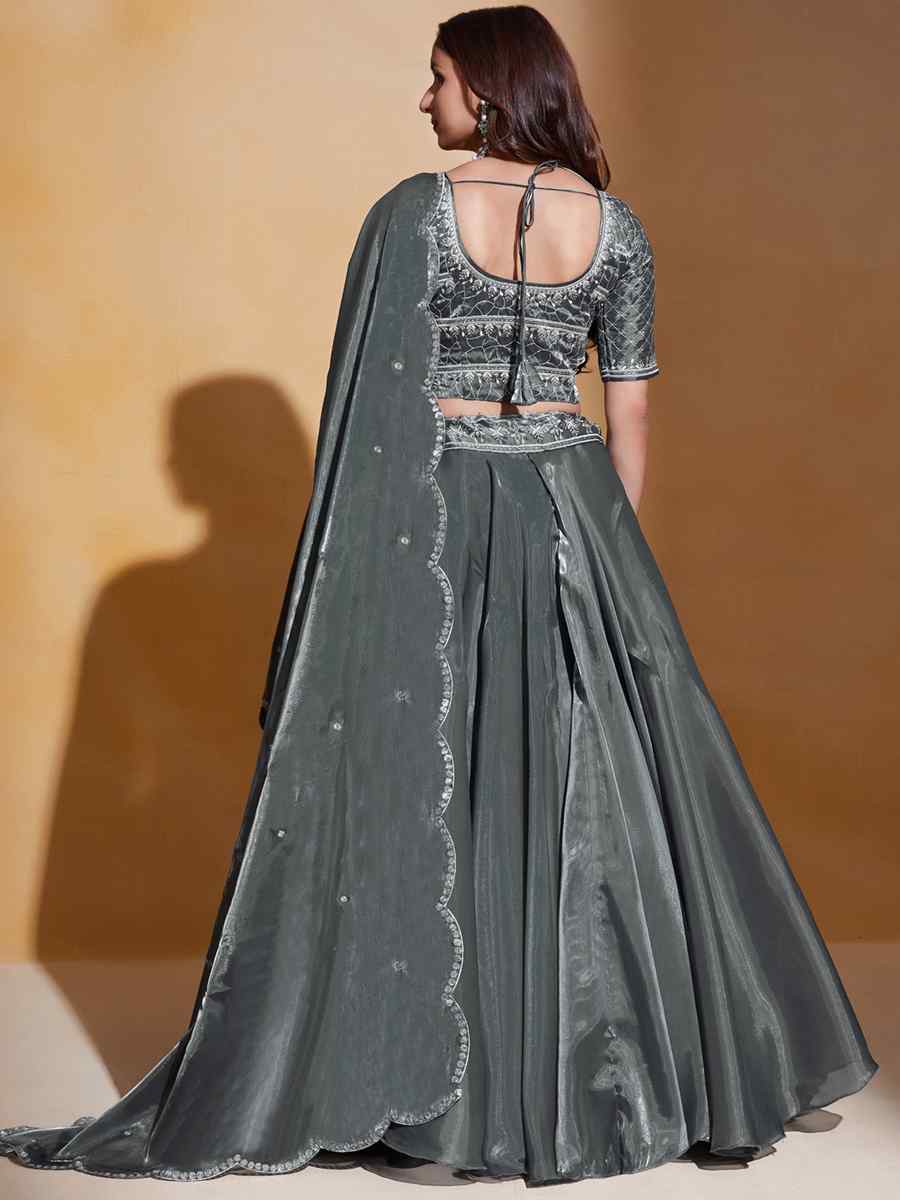 Grey Heavy Organza Embroidered Festival Party Wear Circular Lehenga Choli