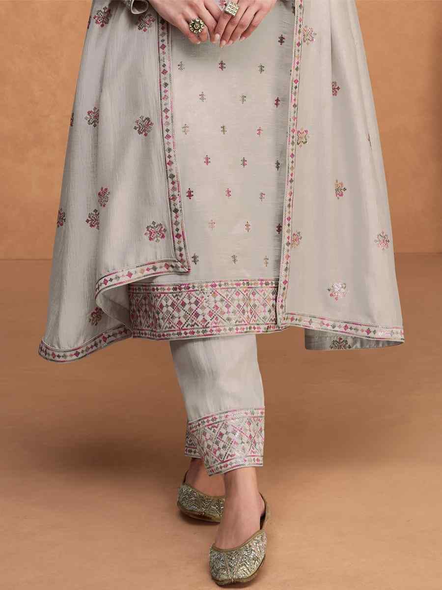 Grey Heavy Premium Silk Embroidered Festival Party Pant Salwar Kameez