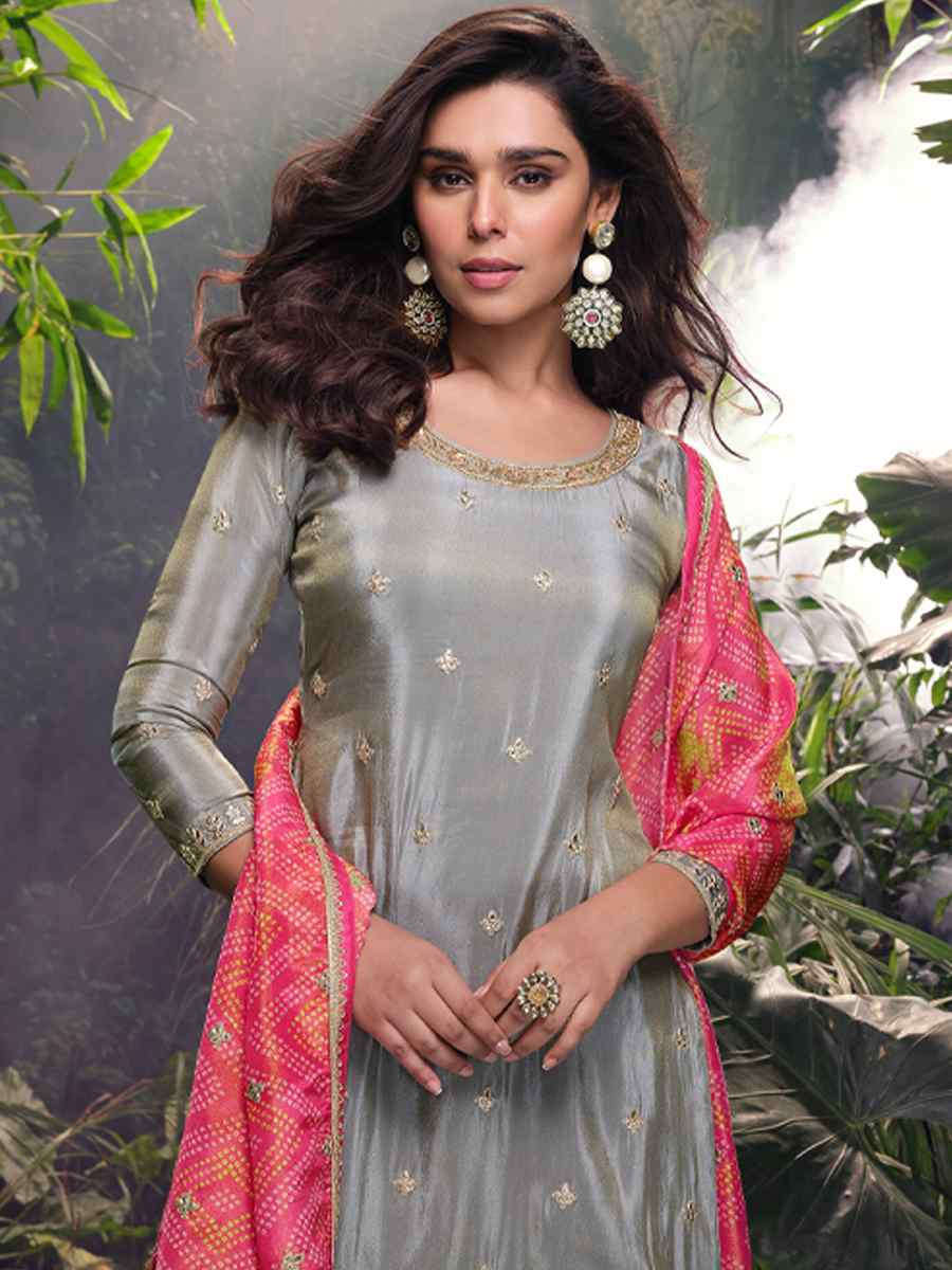 Grey Heavy Real Simar Embroidered Festival Casual Ready Palazzo Pant Salwar Kameez