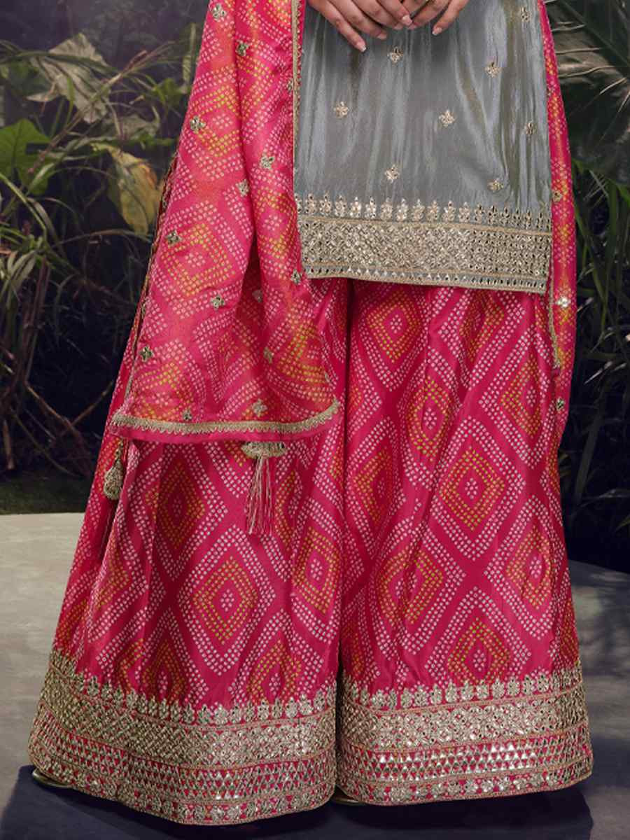 Grey Heavy Real Simar Embroidered Festival Casual Ready Palazzo Pant Salwar Kameez