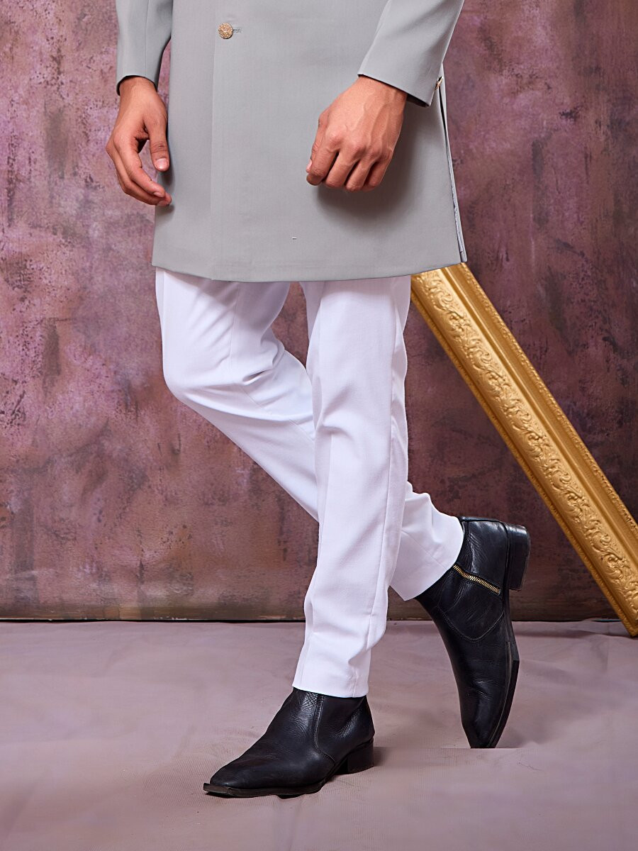 Grey Imported Lachka Fabric Embroidery Zardosi Wedding Party Festival Casual Groom Sherwani