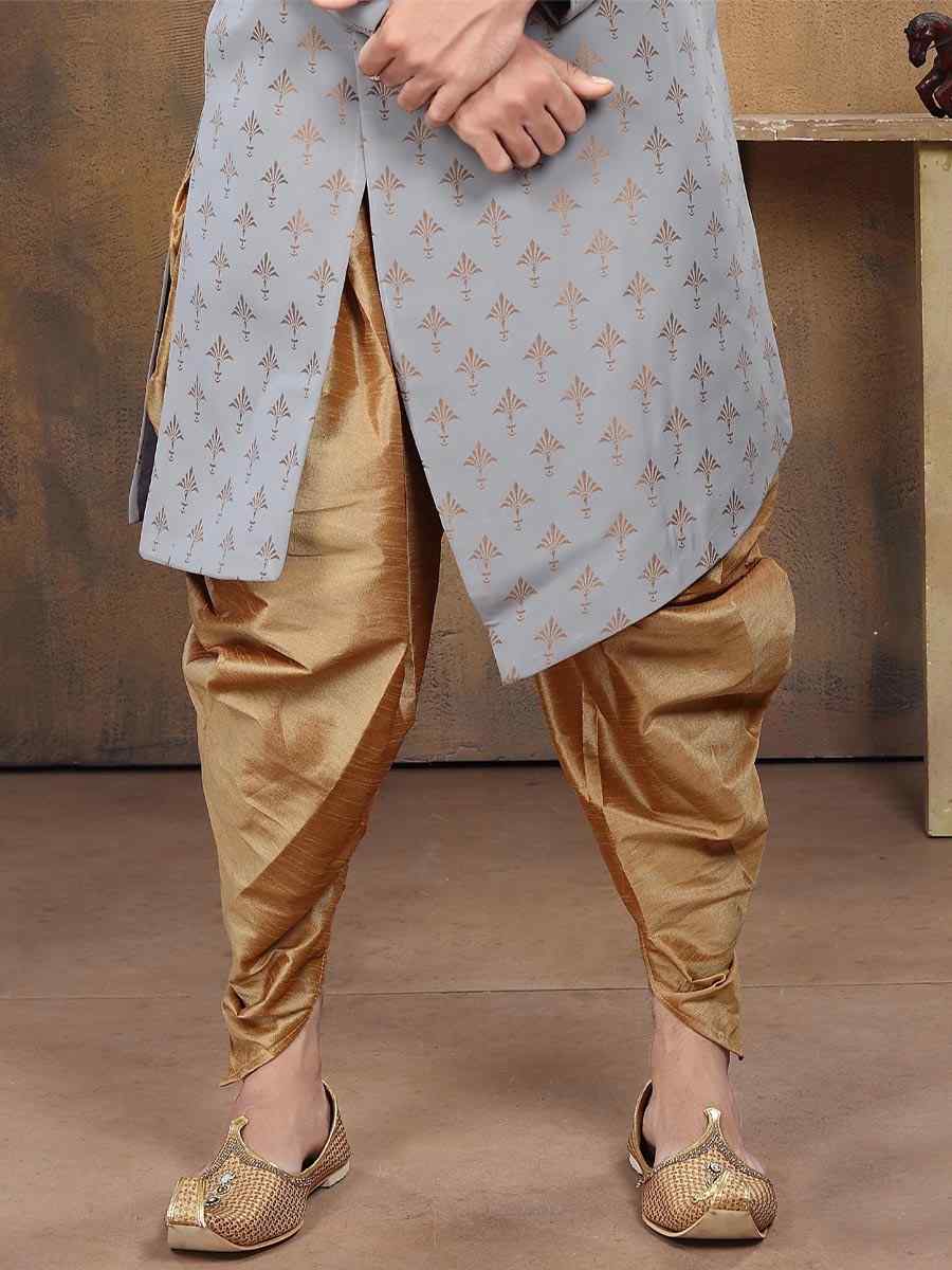 Grey Imported Woven Groom Wedding Sherwani