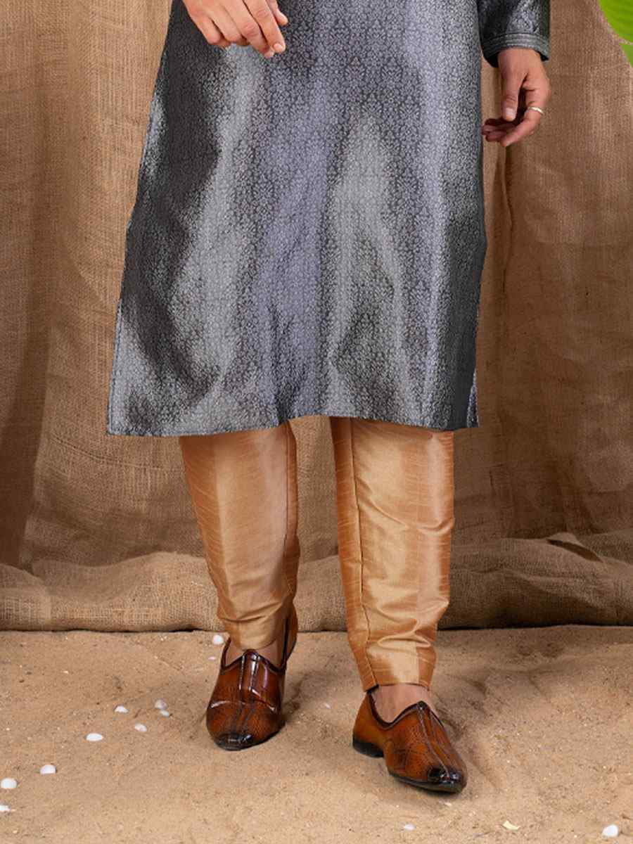 Grey Jacquard Embroidery Festival Wedding Party Mens Kurta
