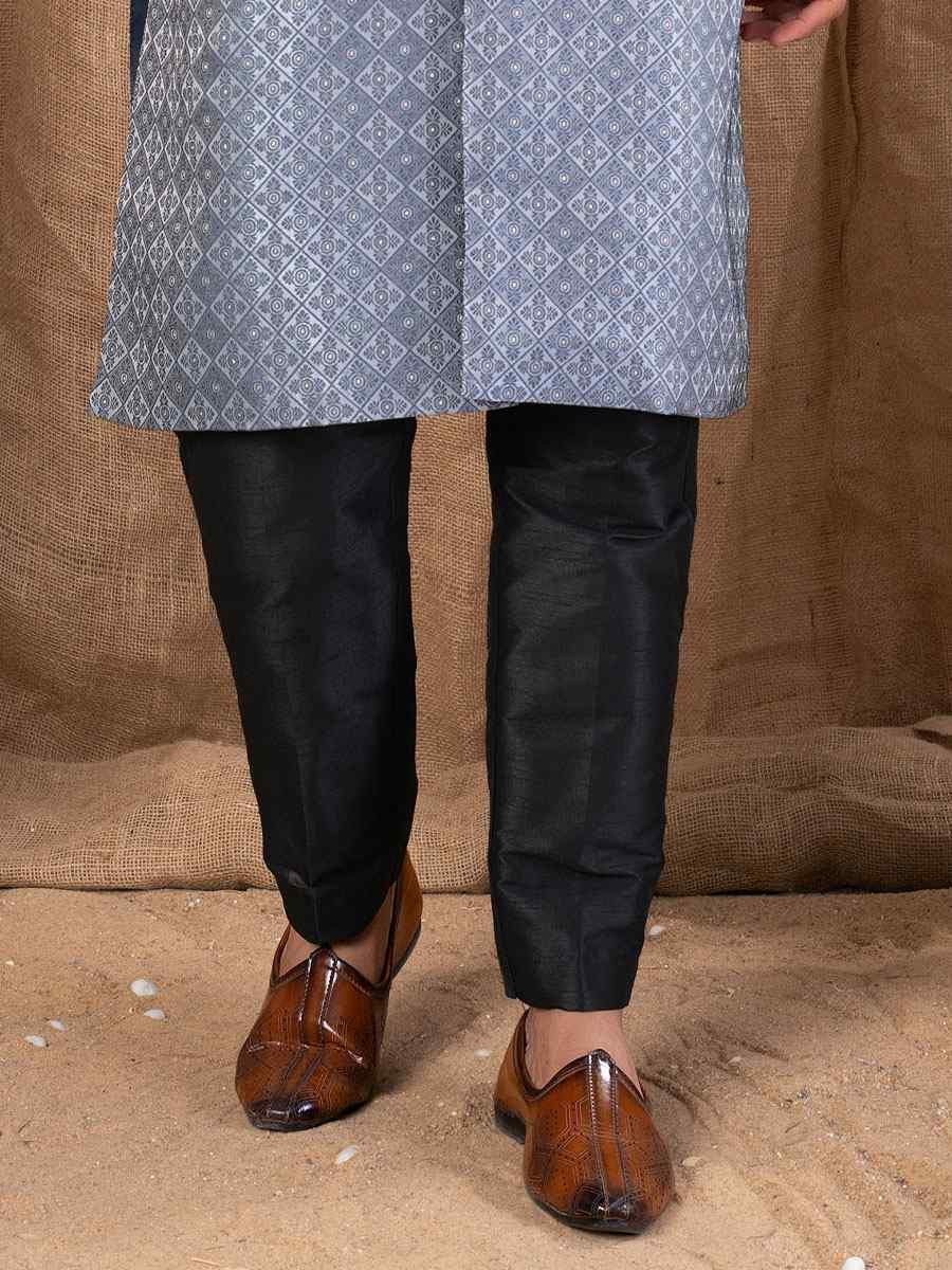Grey Jacquard Embroidery Festival Wedding Party Mens Kurta