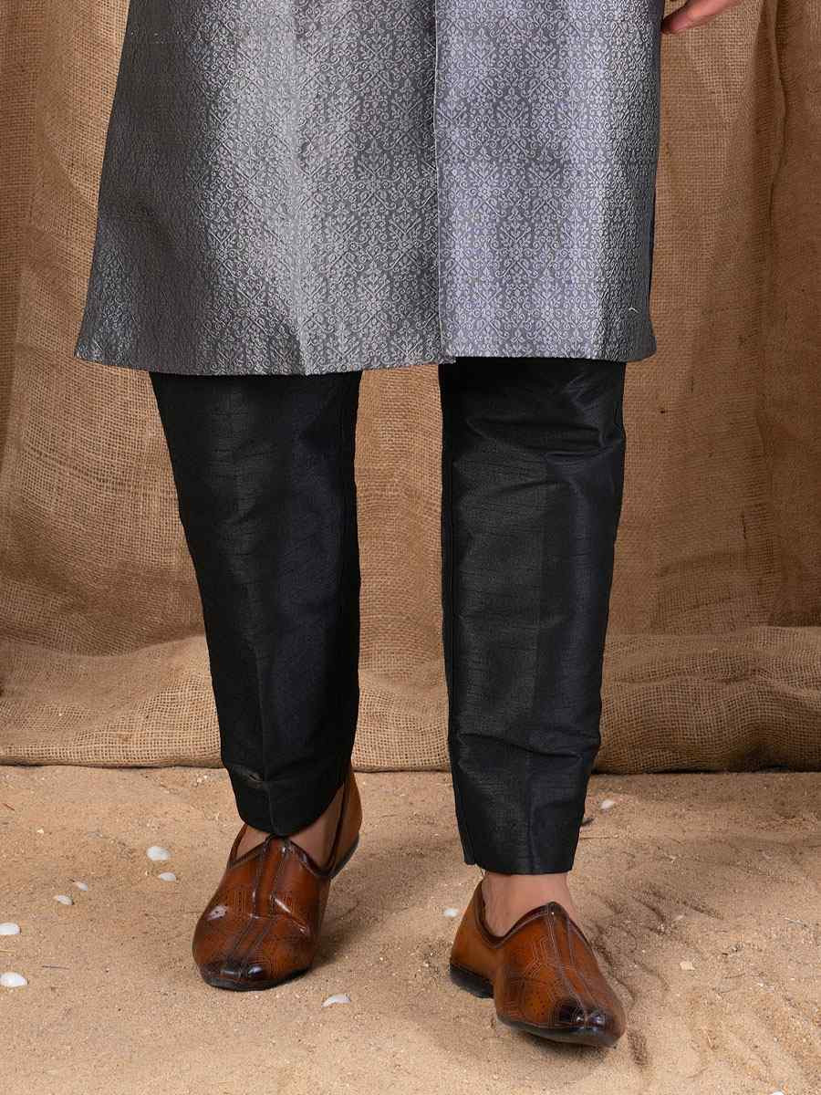 Grey Jacquard Embroidery Festival Wedding Party Mens Kurta