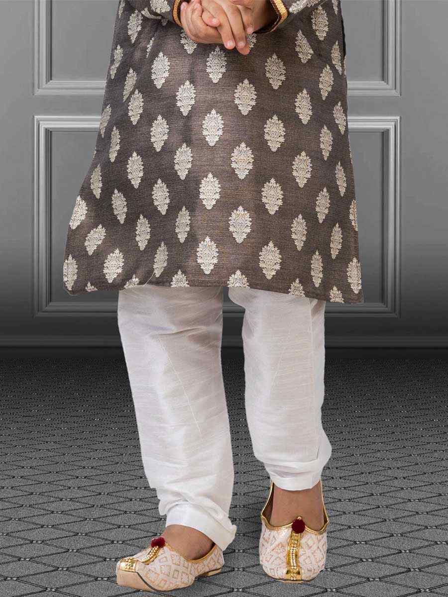 Grey Jacquard Silk Embroidered Festival Kurta Pyjama Boys Wear