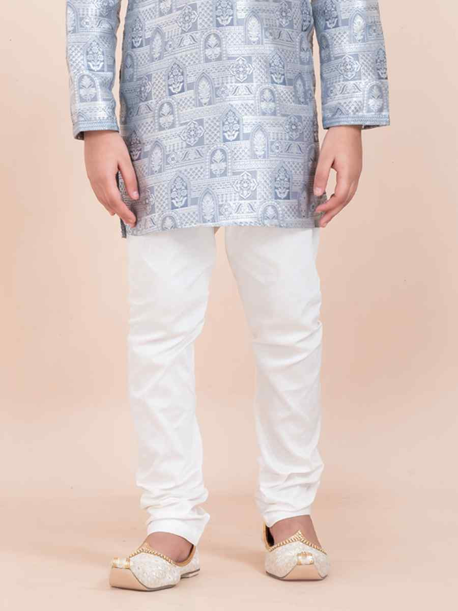 Grey Jacquard Silk Embroidered Festival Traditional Kurta Pyjama Boys Wear
